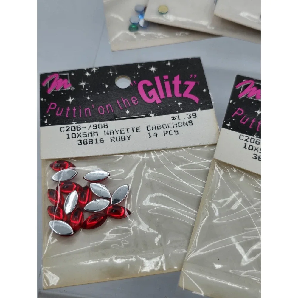 7 Lot - Vtg Puttin' On‎ The Glitz Rhinestones Acrylic Stones - 4.5mm - Rainbow